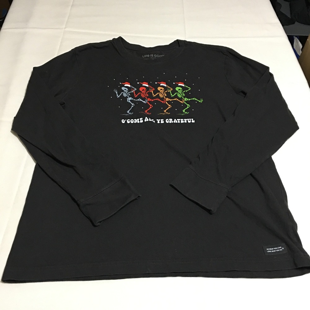 Life Is Good Crusher Graphic Tee Mens Large Long Sleeve O Come All Ye Grateful